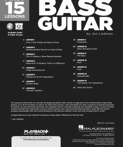 Hal Leonard USA Print Music FIRST 15 LESSONS – BASS GUITAR A Beginner's Guide, Featuring Step-By-Step Lessons With Audio, Video, And Popular Songs!