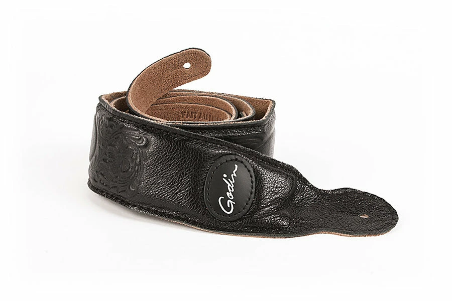 Discount 🤩 GODIN Black Western Print Padded Guitar Strao With Patch Logo Accessories ⭐ 2 GODIN Black Western Print Padded Guitar Strao With Patch Logo Accessories