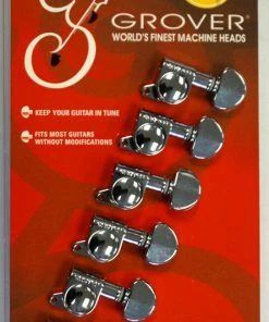 Grover Trophy Grover 406C6 Mini Locking Rotomatics With Round Button - Guitar Machine Heads, 6-in-Line, Bass Side (Left) - Chrome