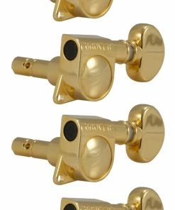 Grover Trophy Parts Grover 406G6 Mini Locking Rotomatics With Round Button - Guitar Machine Heads, 6-in-Line, Bass Side (Left) - Gold
