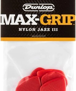 Dunlop 471P3N Max Grip Jazz III Nylon Guitar Picks, Red, 6-Pack