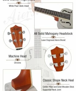 Aiersi F Holes 24 Inch Concert Chrome Plated Copper Resonator Ukulele With Case Ukuleles