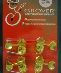 Grover Trophy Grover Vintage Locking SD90 3 Per Side Gold Machine Heads, Metal Buttons 533G
