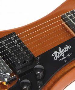 Hofner HOF-HCT-SH-MO-O Shorty Electric Travel Guitar - Metallic Orange - With Gig Bag Electric Guitars