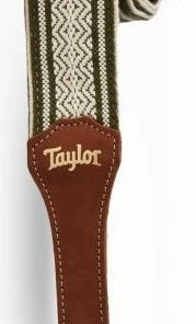 Taylor Jacquard Cotton Guitar Strap - White/Green, 2"