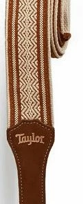 Taylor Jacquard Cotton Guitar Strap - White/Brown, 2"
