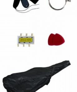 JJ Music Sales Accessories Carrying Bag For Acoustic Guitar Full Size, Strap, Picks, Pitch Pipe Tuner & Extra Strings