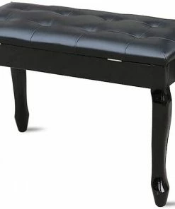 JJ Music Sales Deluxe Piano Keyboard Bench Curved Legs, Polished With Music Compartment Accessories