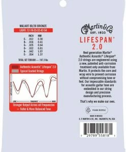 Martin & Co. MARTIN MA140T LIGHT 12 - 54 BRONZE 80/20 AUTHENTIC ACOUSTIC LIFESPAN® 2.0 GUITAR STRINGS