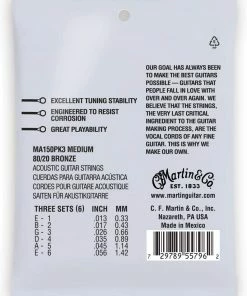 Martin & Co. MARTIN MA150PK3 MEDIUM 3 PACK AUTHENTIC ACOUSTIC SP® GUITAR STRINGS PHOSPHOR BRONZE