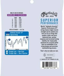 Martin & Co. MARTIN MA175 CUSTOM LIGHT 11 - 52 BRONZE 80/20 AUTHENTIC ACOUSTIC SUPERIOR PERFORMANCE SP® GUITAR STRINGS