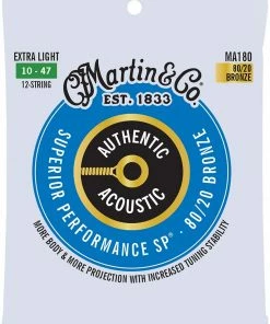Martin & Co. MARTIN MA180 EXTRA LIGHT 10 - 47 BRONZE 80/20 12 STRING AUTHENTIC ACOUSTIC SUPERIOR PERFORMANCE SP® GUITAR STRINGS