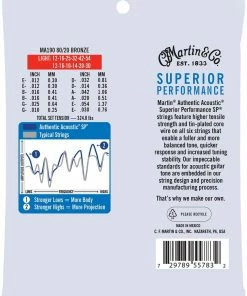 Martin & Co. MARTIN MA190 LIGHT 12 - 54 BRONZE 80/20 12 STRING AUTHENTIC ACOUSTIC SUPERIOR PERFORMANCE SP® GUITAR STRINGS