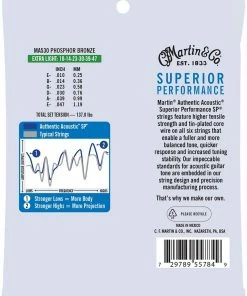 Martin & Co. MARTIN MA530 EXTRA LIGHT 10 - 47 PHOSPHOR BRONZE AUTHENTIC ACOUSTIC SUPERIOR PERFORMANCE SP® GUITAR STRINGS