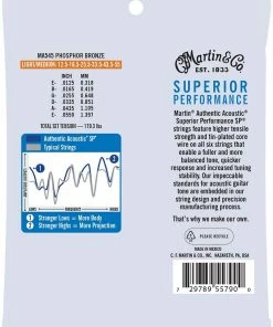 Martin & Co. MARTIN MA545 LIGHT/MEDIUM 12.5 - 55 PHOSPHOR BRONZE AUTHENTIC ACOUSTIC SUPERIOR PERFORMANCE SP® GUITAR STRINGS