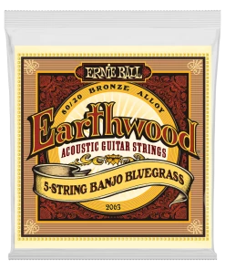 ERNIE BALL EARTHWOOD 2063 5-STRING BANJO BLUEGRASS LOOP END 80/20 BRONZE ACOUSTIC GUITAR STRINGS - 9-20 GAUGE