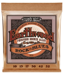 ERNIE BALL 2151 EARTHWOOD ROCK AND BLUES W/PLAIN G PHOSPHOR BRONZE ACOUSTIC GUITAR STRINGS - 10-52 GAUGE
