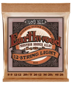 ERNIE BALL 2153 EARTHWOOD 12-STRING LIGHT PHOSPHOR BRONZE ACOUSTIC GUITAR STRINGS - 9-46 GAUGE