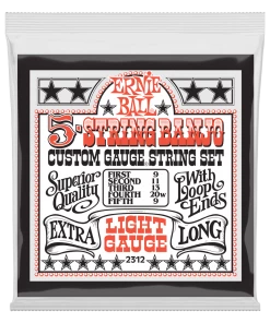 ERNIE BALL 2312 LIGHT 5-STRING LOOP END STAINLESS STEEL BANJO GUITAR STRINGS - 9-9 GAUGE