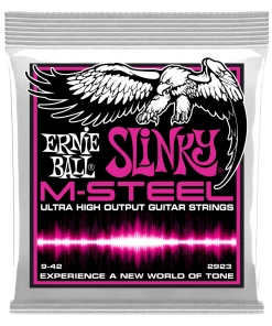 ERNIE BALL SUPER SLINKY 2923 M-STEEL ELECTRIC GUITAR STRINGS - 9-42 GAUGE