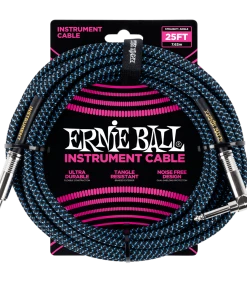 ERNIE BALL 25' BRAIDED STRAIGHT / ANGLE INSTRUMENT CABLE - BLACK / BLUE P06060