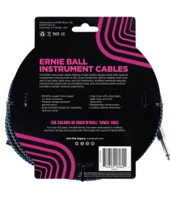 ERNIE BALL 25' BRAIDED STRAIGHT / ANGLE INSTRUMENT CABLE - BLACK / BLUE P06060
