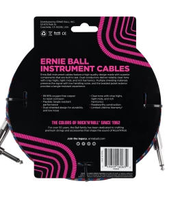 ERNIE BALL 25' BRAIDED STRAIGHT / ANGLE INSTRUMENT CABLE - BLACK / RED / BLUE / WHITE P06063