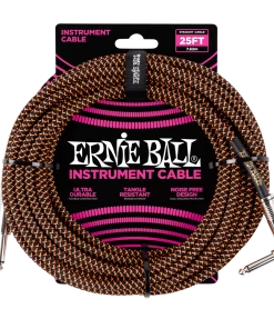 Instrument Cables ERNIE BALL 25' BRAIDED STRAIGHT / ANGLE INSTRUMENT CABLE - BLACK / ORANGE P06064