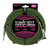 ERNIE BALL 25' BRAIDED STRAIGHT / ANGLE INSTRUMENT CABLE - BLACK / GREEN P06066