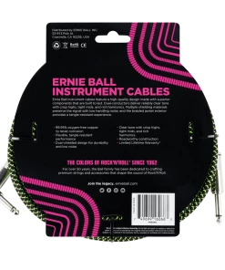 ERNIE BALL 25' BRAIDED STRAIGHT / ANGLE INSTRUMENT CABLE - BLACK / GREEN P06066