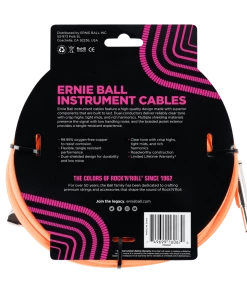 Instrument Cables ERNIE BALL 25' BRAIDED STRAIGHT / ANGLE INSTRUMENT CABLE - NEON ORANGE P06067