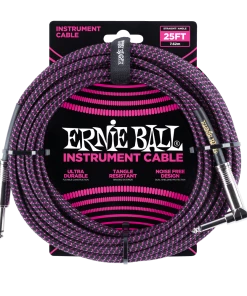 ERNIE BALL 25' BRAIDED STRAIGHT / ANGLE INSTRUMENT CABLE - BLACK / PURPLE P06068 Instrument Cables