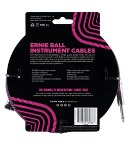 ERNIE BALL 25' BRAIDED STRAIGHT / ANGLE INSTRUMENT CABLE - BLACK / PURPLE P06068 Instrument Cables