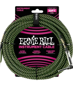 ERNIE BALL 10' BRAIDED STRAIGHT / ANGLE INSTRUMENT CABLE - BLACK / GREEN P06077 Instrument Cables