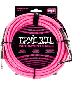 ERNIE BALL 10' BRAIDED STRAIGHT / ANGLE INSTRUMENT CABLE - NEON PINK P06078 Instrument Cables