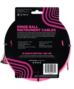 ERNIE BALL 10' BRAIDED STRAIGHT / ANGLE INSTRUMENT CABLE - NEON PINK P06078 Instrument Cables