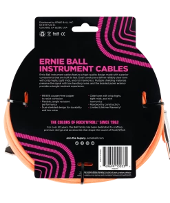 ERNIE BALL 10' BRAIDED STRAIGHT / ANGLE INSTRUMENT CABLE - NEON ORANGE P06079 Instrument Cables