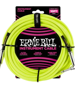ERNIE BALL 10' BRAIDED STRAIGHT / ANGLE INSTRUMENT CABLE NEON - YELLOW P06080