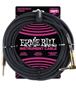 ERNIE BALL 10' BRAIDED STRAIGHT / ANGLE INSTRUMENT CABLE - BLACK 6081 Instrument Cables