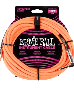 ERNIE BALL 18' BRAIDED STRAIGHT / ANGLE INSTRUMENT CABLE - NEON ORANGE P06084 Instrument Cables