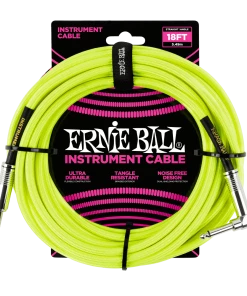 JJ Music Sales Sales Store 8 Instrument Cables ERNIE BALL 18' BRAIDED STRAIGHT / ANGLE INSTRUMENT CABLE NEON - YELLOW P06085