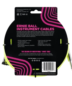 Instrument Cables ERNIE BALL 18' BRAIDED STRAIGHT / ANGLE INSTRUMENT CABLE NEON - YELLOW P06085