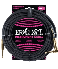 Instrument Cables ERNIE BALL 18' BRAIDED STRAIGHT / ANGLE INSTRUMENT CABLE - BLACK P06086