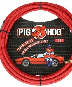 Pig Hog USA Instrument Cables PIG HOG "CANDY APPLE RED" INSTRUMENT CABLE, 10FT RIGHT ANGLE
