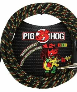 Pig Hog USA PIG HOG "RASTA STRIPES" INSTRUMENT CABLE, 20FT RIGHT ANGLE